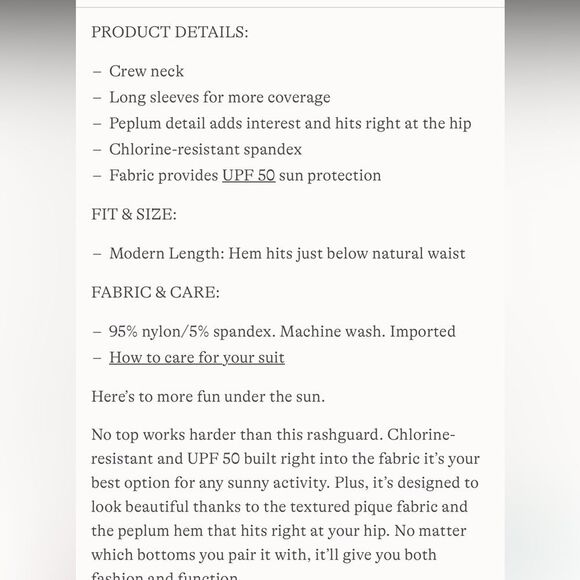 Land's End Rashguard SPF 50 Long Sleeve Pique Peplum White Lightweight size Med - Picture 5 of 5